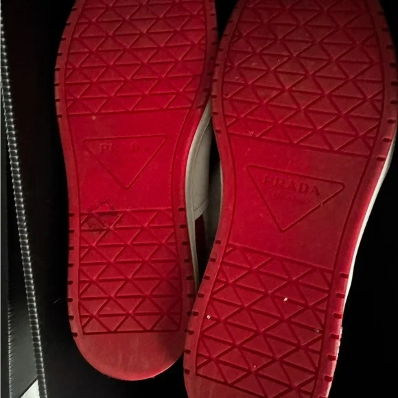 Prada Men's Red and White Leather Sneakers - Picture 6 of 7